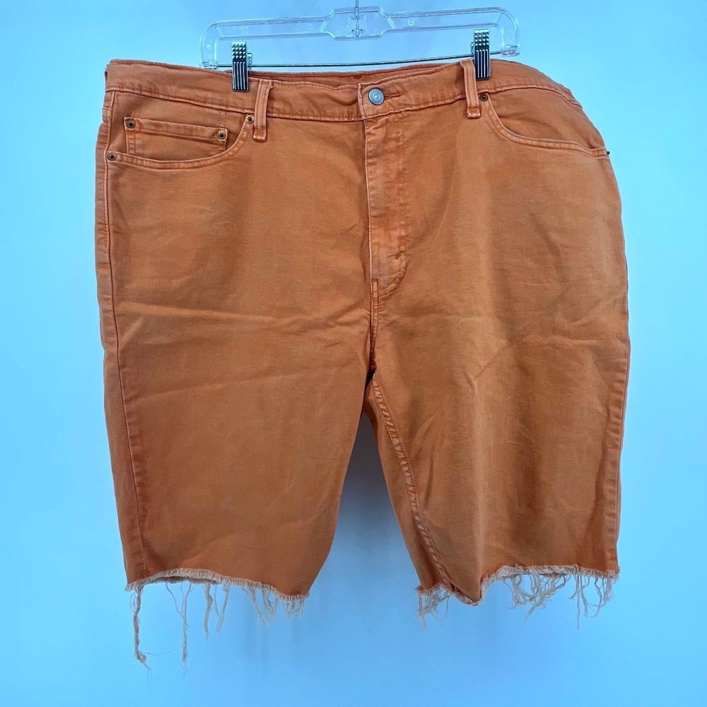 Levi's 511 Cut Off Denim Shorts Mens W42 Orange Slim Fit Frayed Hem Distressed - Picture 3 of 8